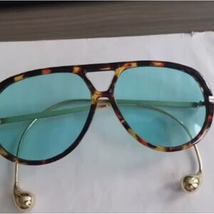 Tortoiseshell Aviator Sunglasses with Blue Lenses